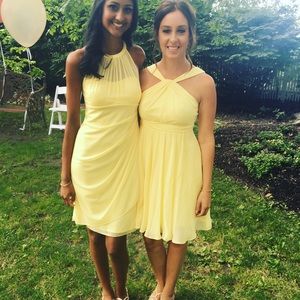 Y Neck Mesh Bridesmaid Dress